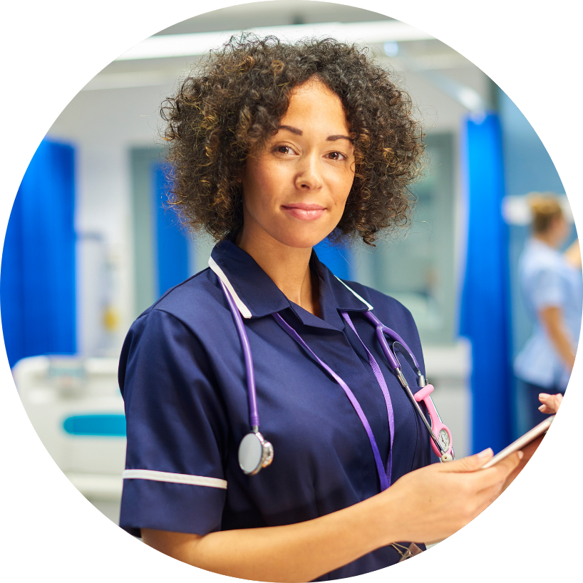 a nurse holding a clip board